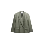 The Frankie Shop Valter Oversized Blazer - Pale Olive - Oversized Minimalist Jackets in Green - Shop at Luxury Shoes 