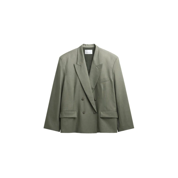 The Frankie Shop Valter Oversized Blazer - Pale Olive - Oversized Minimalist Jackets in Green - Shop at Luxury Shoes 