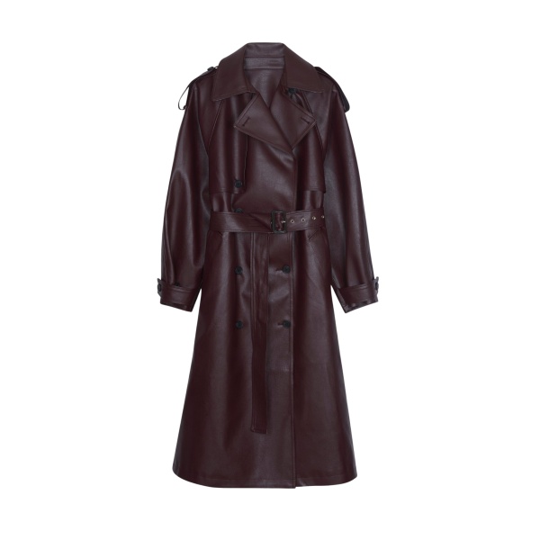 The Frankie Shop Vandve Faux Leather Trench - Burgundy - Oversized Minimalist Coats in Red - Shop at Luxury Shoes 
