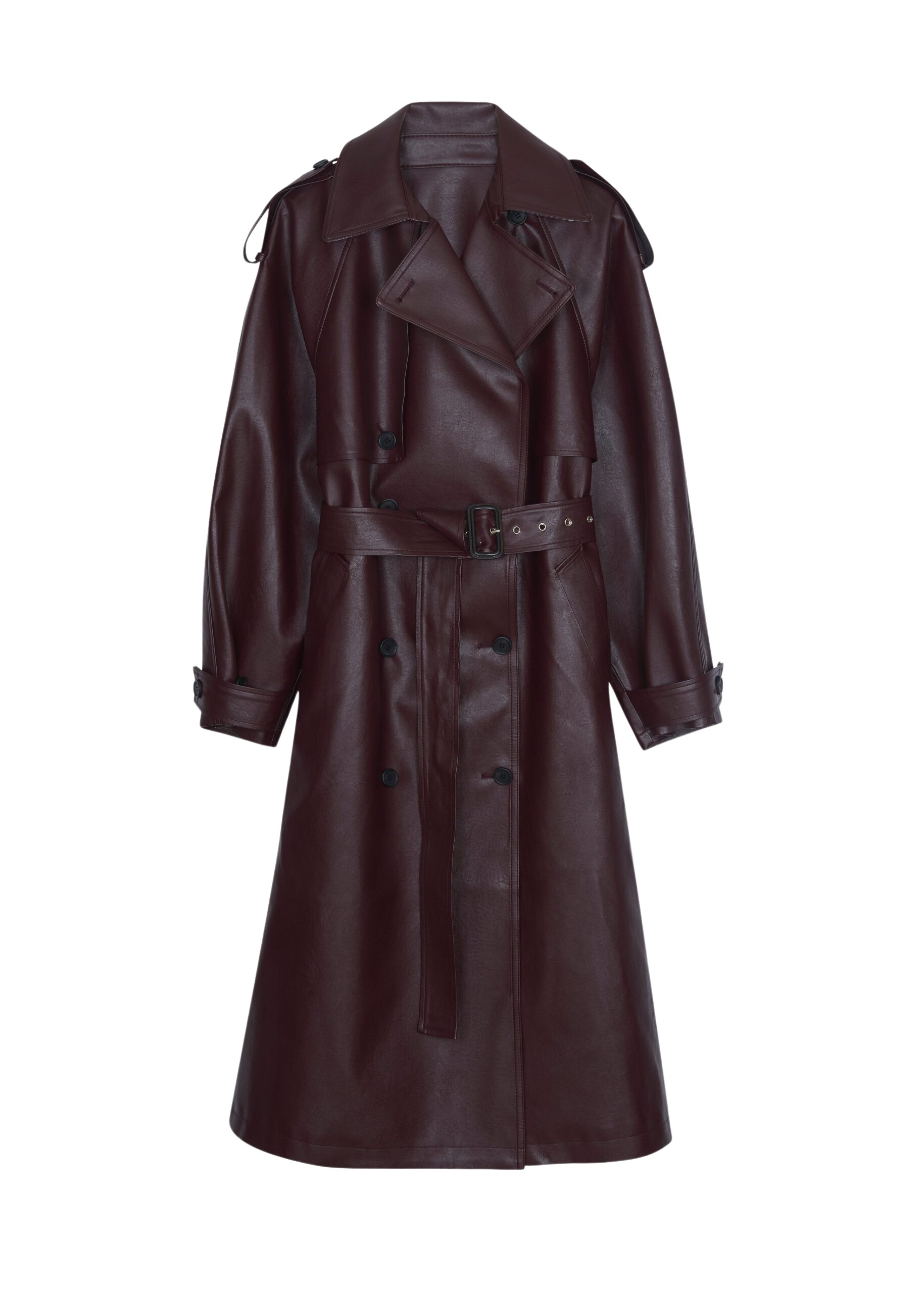 The Frankie Shop Vandve Faux Leather Trench – Burgundy Coat