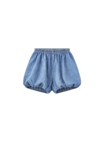 The Frankie Shop Varzy Denim Bubble-Hem Shorts - Medium Wash - Oversized Minimalist Shorts in Grey - Shop at Luxury Shoes 