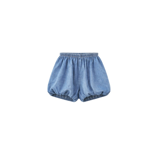 The Frankie Shop Varzy Denim Bubble-Hem Shorts - Medium Wash - Oversized Minimalist Shorts in Grey - Shop at Luxury Shoes 