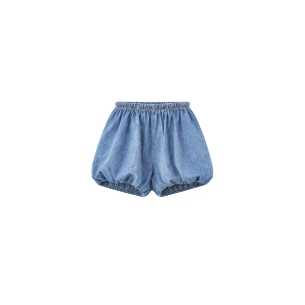 The Frankie Shop Varzy Denim Bubble-Hem Shorts - Medium Wash - Oversized Minimalist Shorts in Grey - Shop at Luxury Shoes 