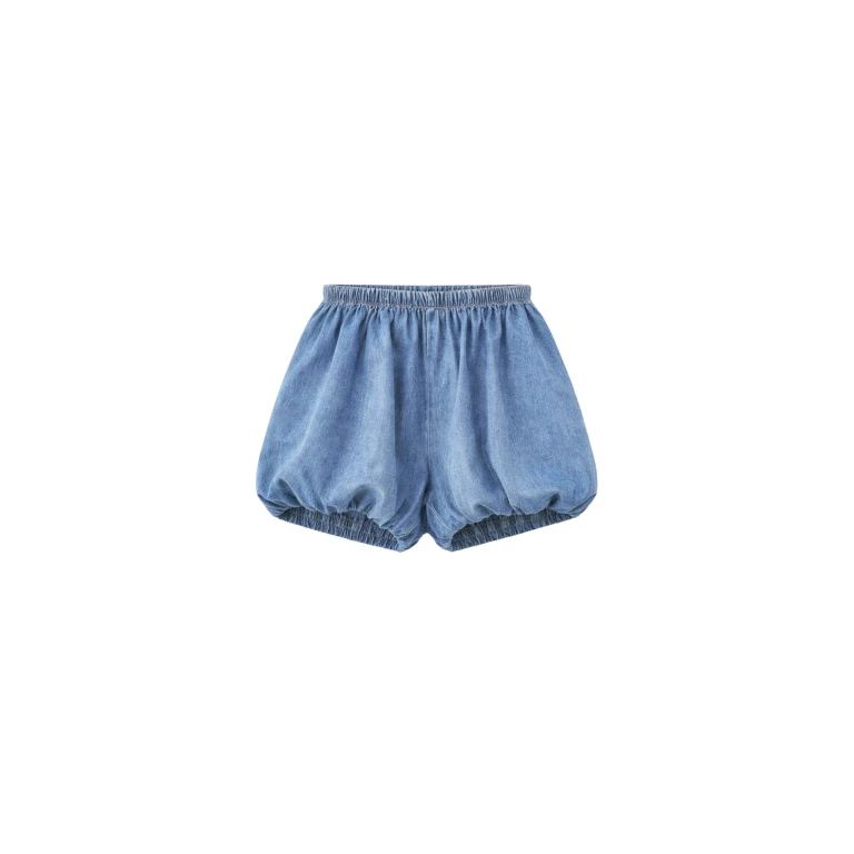 The Frankie Shop Varzy Denim Bubble-Hem Shorts - Medium Wash - Oversized Minimalist Shorts in Grey - Shop at Luxury Shoes 