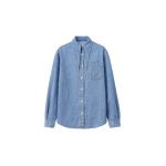 The Frankie Shop Varzy Denim Shirt - Medium Wash - Oversized Minimalist Tops in Grey - Shop at Luxury Shoes 
