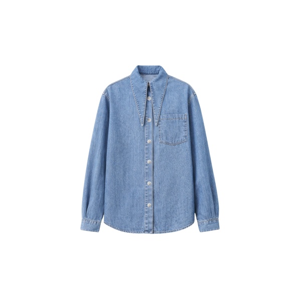 The Frankie Shop Varzy Denim Shirt - Medium Wash - Oversized Minimalist Tops in Grey - Shop at Luxury Shoes 