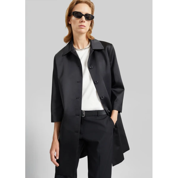 The Frankie Shop Vavin Satin Long Jacket - Black - Oversized Minimalist Jackets in Black - Shop at Luxury Shoes 