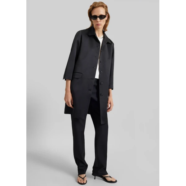 The Frankie Shop Vavin Satin Long Jacket - Black - Oversized Minimalist Jackets in Black - Shop at Luxury Shoes 