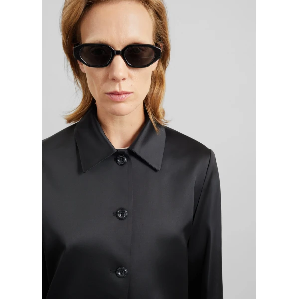 The Frankie Shop Vavin Satin Long Jacket - Black - Oversized Minimalist Jackets in Black - Shop at Luxury Shoes 