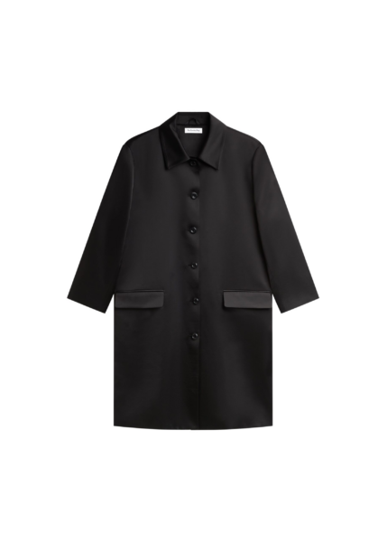 The Frankie Shop Vavin Satin Long Jacket - Black - Oversized Minimalist Jackets in Black - Shop at Luxury Shoes 