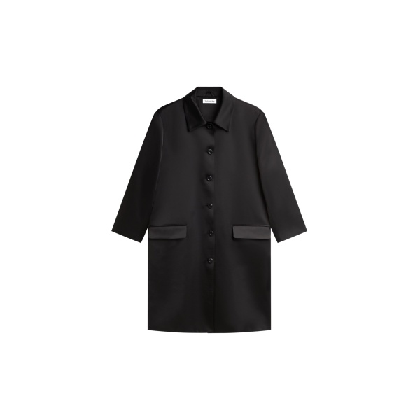 The Frankie Shop Vavin Satin Long Jacket - Black - Oversized Minimalist Jackets in Black - Shop at Luxury Shoes 
