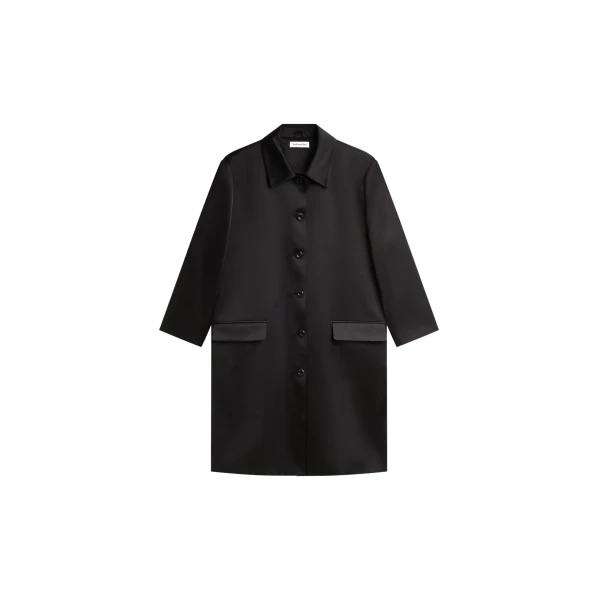 The Frankie Shop Vavin Satin Long Jacket - Black - Oversized Minimalist Jackets in Black - Shop at Luxury Shoes 