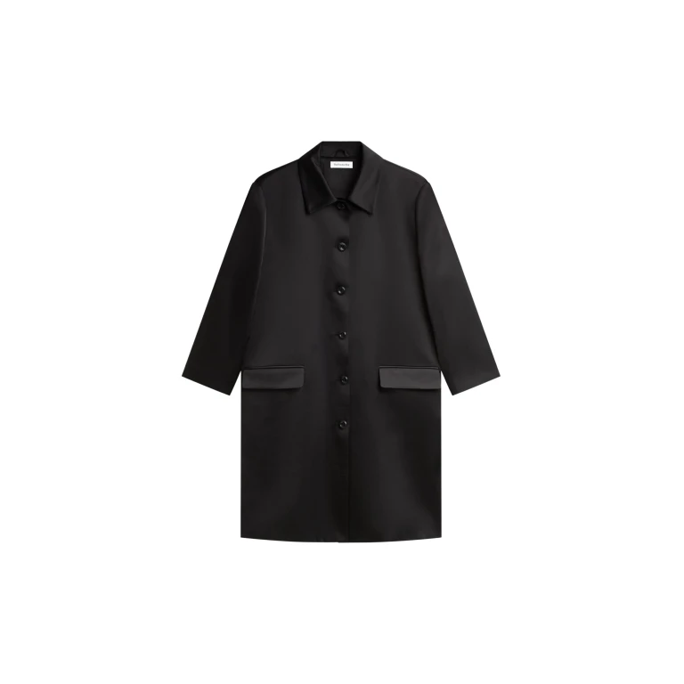 The Frankie Shop Vavin Satin Long Jacket - Black - Oversized Minimalist Jackets in Black - Shop at Luxury Shoes 