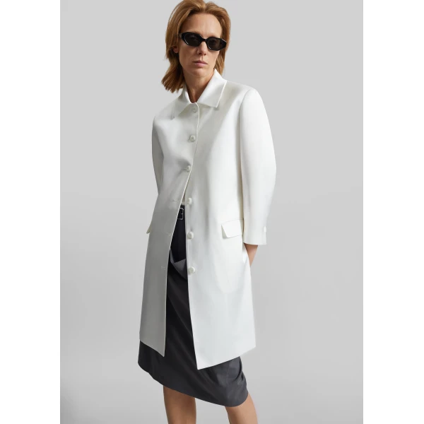 The Frankie Shop Vavin Satin Long Jacket - White - Oversized Minimalist Jackets in White - Shop at Luxury Shoes 