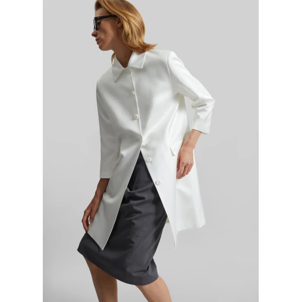 The Frankie Shop Vavin Satin Long Jacket - White - Oversized Minimalist Jackets in White - Shop at Luxury Shoes 