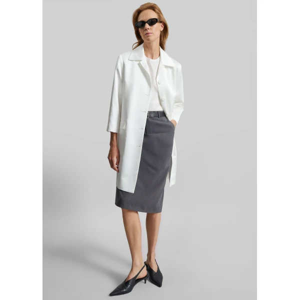 The Frankie Shop Vavin Satin Long Jacket - White - Oversized Minimalist Jackets in White - Shop at Luxury Shoes 