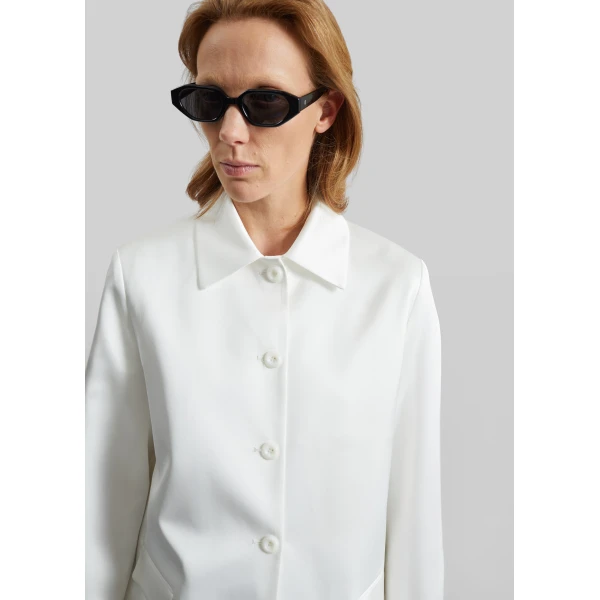 The Frankie Shop Vavin Satin Long Jacket - White - Oversized Minimalist Jackets in White - Shop at Luxury Shoes 