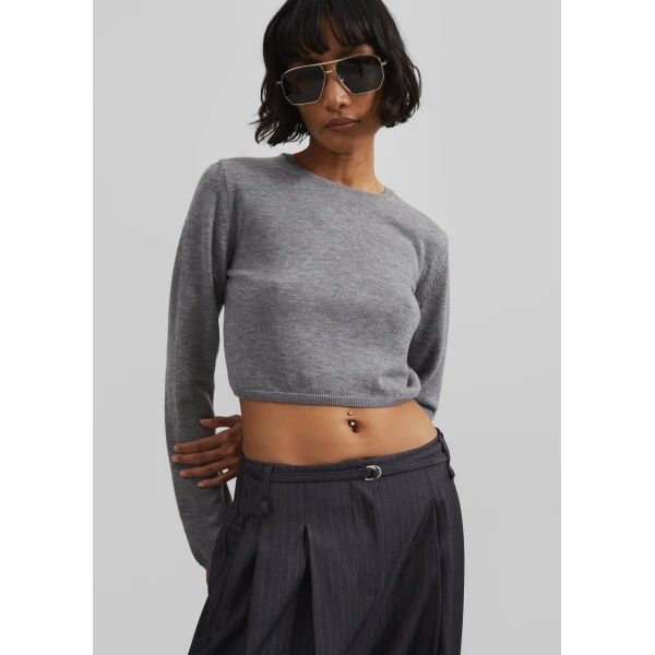 The Frankie Shop Veer Zip Cropped Sweater - Grey - Oversized Minimalist Knitwear in Grey - Shop at Luxury Shoes 