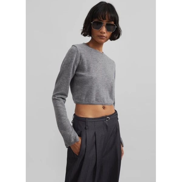 The Frankie Shop Veer Zip Cropped Sweater - Grey - Oversized Minimalist Knitwear in Grey - Shop at Luxury Shoes 