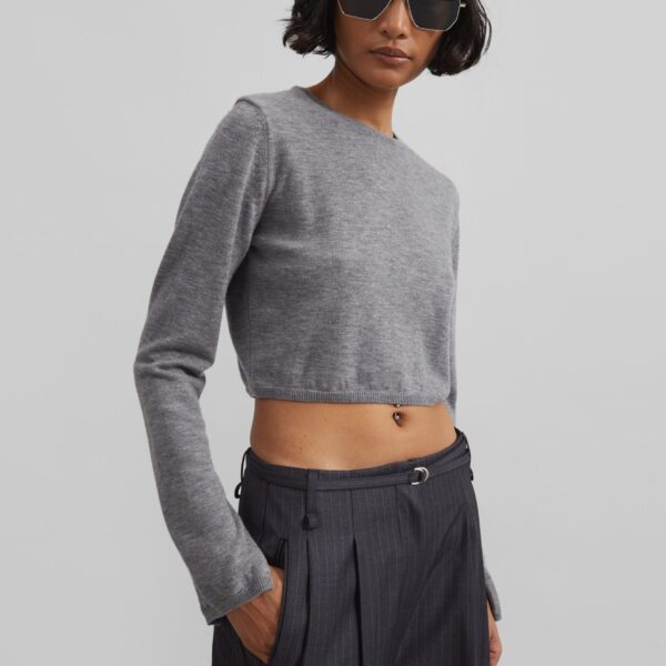 The Frankie Shop Veer Zip Cropped Sweater – Grey, view 6
