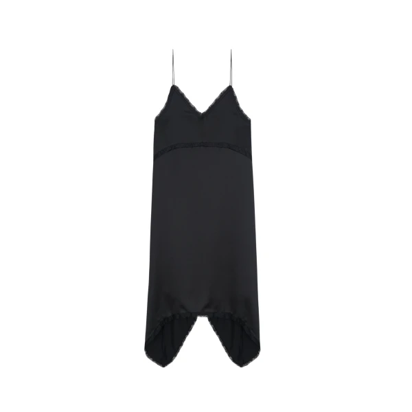 The Frankie Shop Velanne Satin Lace Trim Dress - Black - Oversized Minimalist Dresses in Black - Shop at Luxury Shoes 