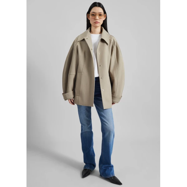 The Frankie Shop Venlo Curve Sleeve Belted Jacket - Beige - Oversized Minimalist Jackets in Beige - Shop at Luxury Shoes 