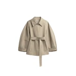 The Frankie Shop Venlo Curve Sleeve Belted Jacket - Beige - Oversized Minimalist Jackets in Beige - Shop at Luxury Shoes 