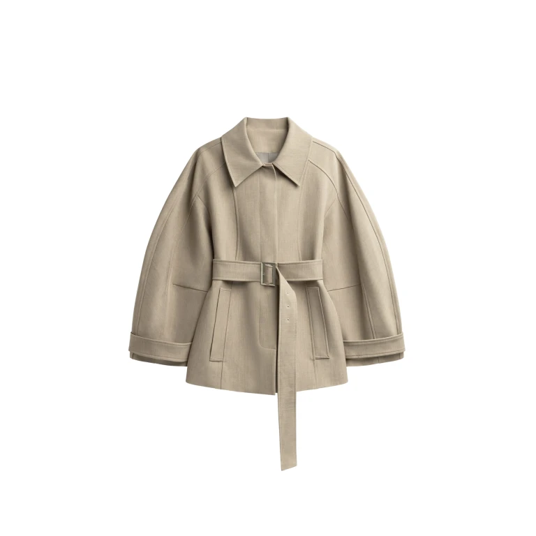 The Frankie Shop Venlo Curve Sleeve Belted Jacket - Beige - Oversized Minimalist Jackets in Beige - Shop at Luxury Shoes 
