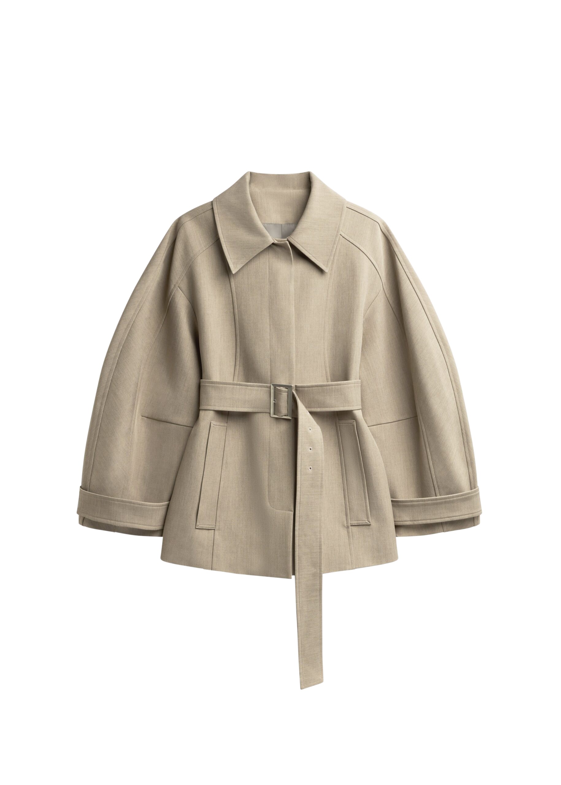 The Frankie Shop Venlo Curve Sleeve Belted Jacket – Beige