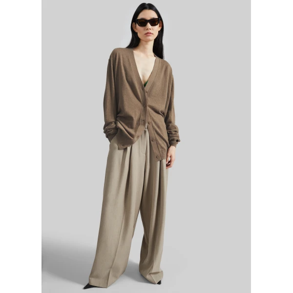 The Frankie Shop Venlo Pleated Trousers - Beige - Oversized Minimalist Pants in Beige - Shop at Luxury Shoes 