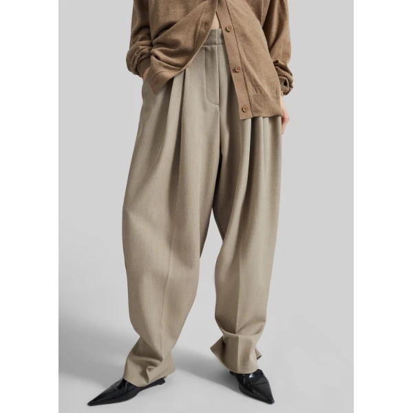 The Frankie Shop Venlo Pleated Trousers - Beige - Oversized Minimalist Pants in Beige - Shop at Luxury Shoes 