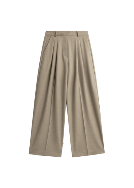 The Frankie Shop Venlo Pleated Trousers - Beige - Oversized Minimalist Pants in Beige - Shop at Luxury Shoes 