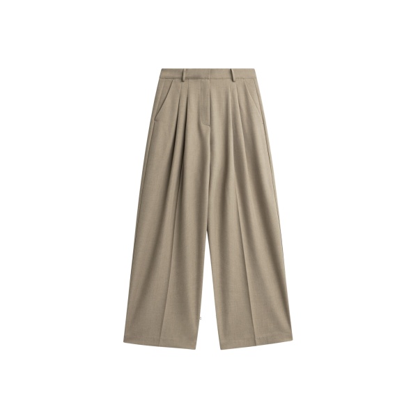 The Frankie Shop Venlo Pleated Trousers - Beige - Oversized Minimalist Pants in Beige - Shop at Luxury Shoes 