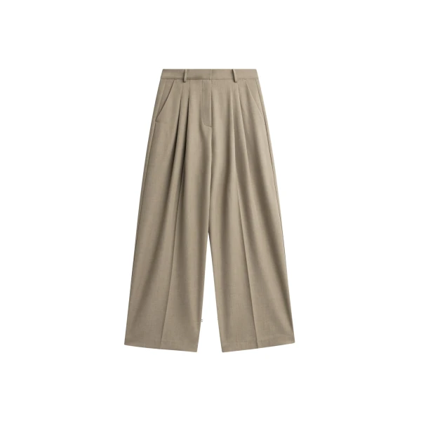 The Frankie Shop Venlo Pleated Trousers - Beige - Oversized Minimalist Pants in Beige - Shop at Luxury Shoes 