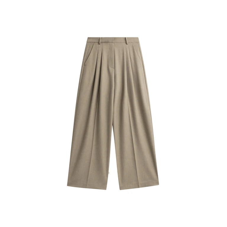 The Frankie Shop Venlo Pleated Trousers - Beige - Oversized Minimalist Pants in Beige - Shop at Luxury Shoes 