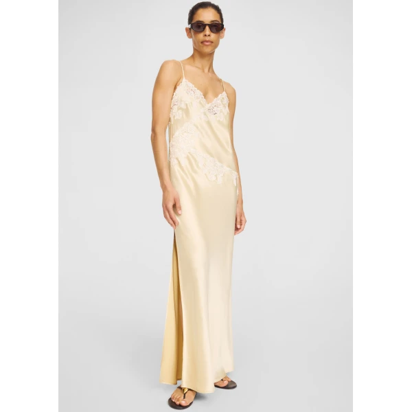 The Frankie Shop Vera Satin Maxi Dress - Vanilla Cream - Oversized Minimalist Dresses in Ivory - Shop at Luxury Shoes 