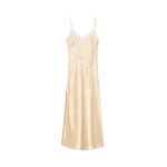The Frankie Shop Vera Satin Maxi Dress - Vanilla Cream - Oversized Minimalist Dresses in Ivory - Shop at Luxury Shoes 