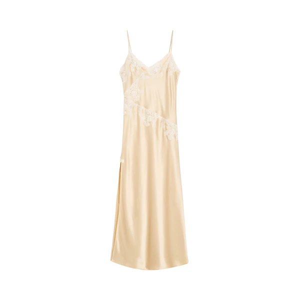 The Frankie Shop Vera Satin Maxi Dress - Vanilla Cream - Oversized Minimalist Dresses in Ivory - Shop at Luxury Shoes 