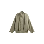 The Frankie Shop Veren Faux Leather Bomber Jacket - Sage - Oversized Minimalist Jackets in Green - Shop at Luxury Shoes 