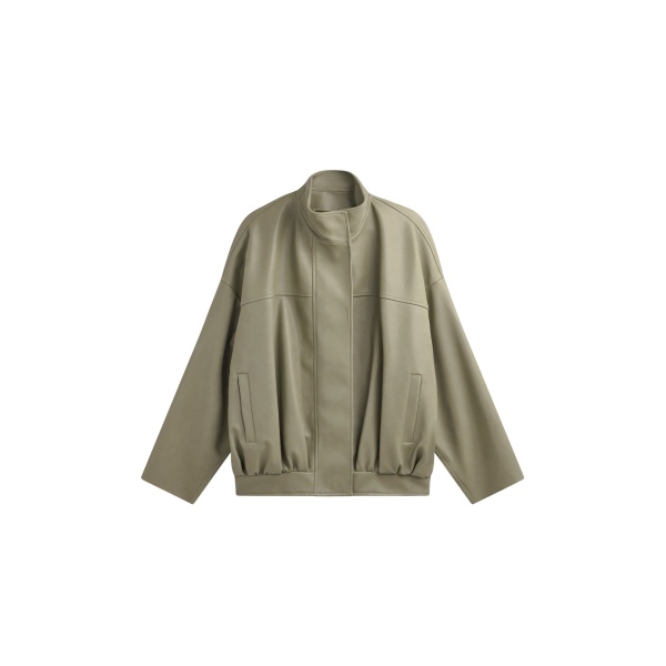 The Frankie Shop Veren Faux Leather Bomber Jacket - Sage - Oversized Minimalist Jackets in Green - Shop at Luxury Shoes 