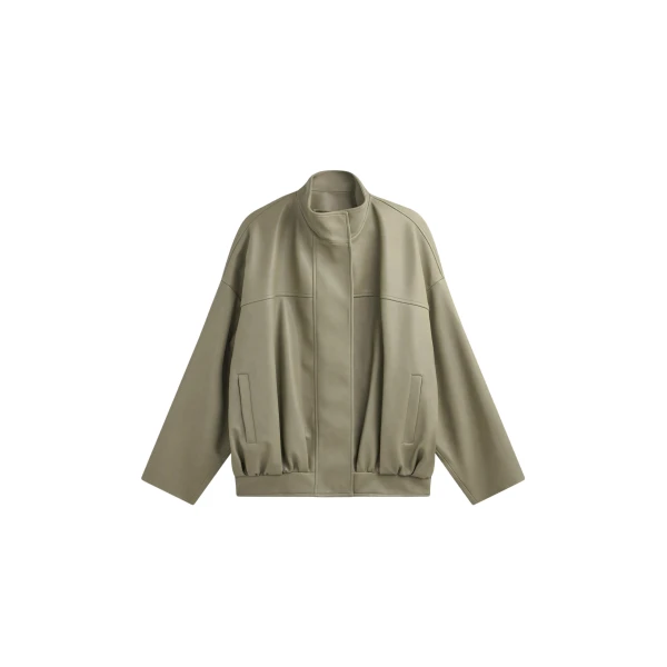 The Frankie Shop Veren Faux Leather Bomber Jacket - Sage - Oversized Minimalist Jackets in Green - Shop at Luxury Shoes 