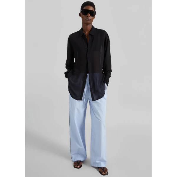 The Frankie Shop Verlin Sheer Chiffon Tie Cuff Shirt - Black - Oversized Minimalist Tops in Black - Shop at Luxury Shoes 
