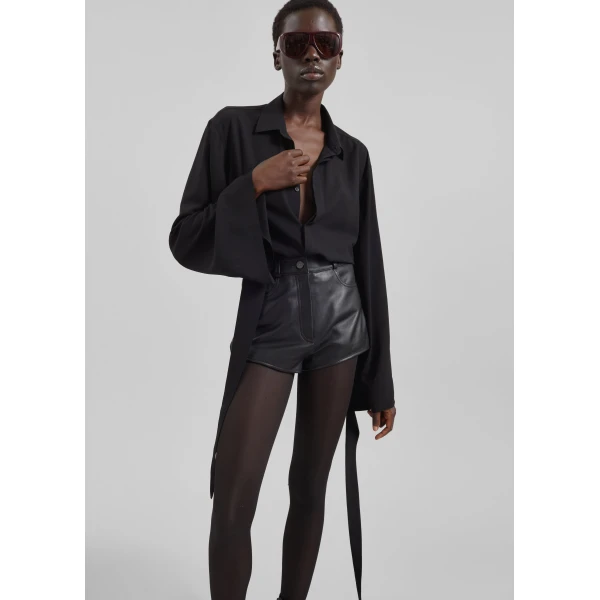 The Frankie Shop Verlin Sheer Chiffon Tie Cuff Shirt - Black - Oversized Minimalist Tops in Black - Shop at Luxury Shoes 