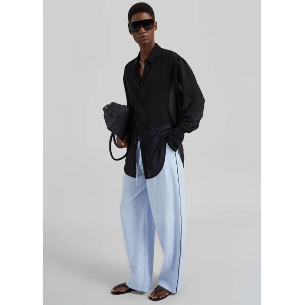 The Frankie Shop Verlin Sheer Chiffon Tie Cuff Shirt - Black - Oversized Minimalist Tops in Black - Shop at Luxury Shoes 