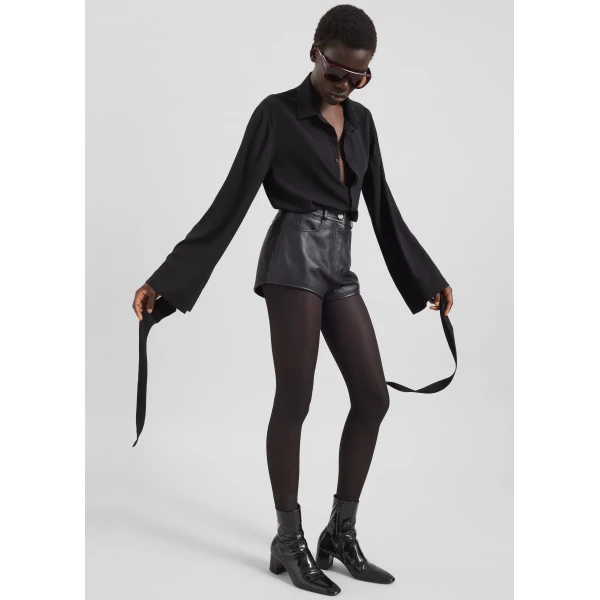 The Frankie Shop Verlin Sheer Chiffon Tie Cuff Shirt - Black - Oversized Minimalist Tops in Black - Shop at Luxury Shoes 
