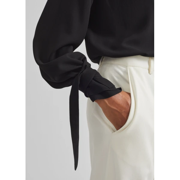 The Frankie Shop Verlin Sheer Chiffon Tie Cuff Shirt - Black - Oversized Minimalist Tops in Black - Shop at Luxury Shoes 