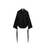 The Frankie Shop Verlin Sheer Chiffon Tie Cuff Shirt - Black - Oversized Minimalist Tops in Black - Shop at Luxury Shoes 