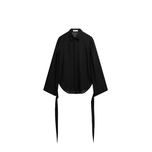 The Frankie Shop Verlin Sheer Chiffon Tie Cuff Shirt - Black - Oversized Minimalist Tops in Black - Shop at Luxury Shoes 