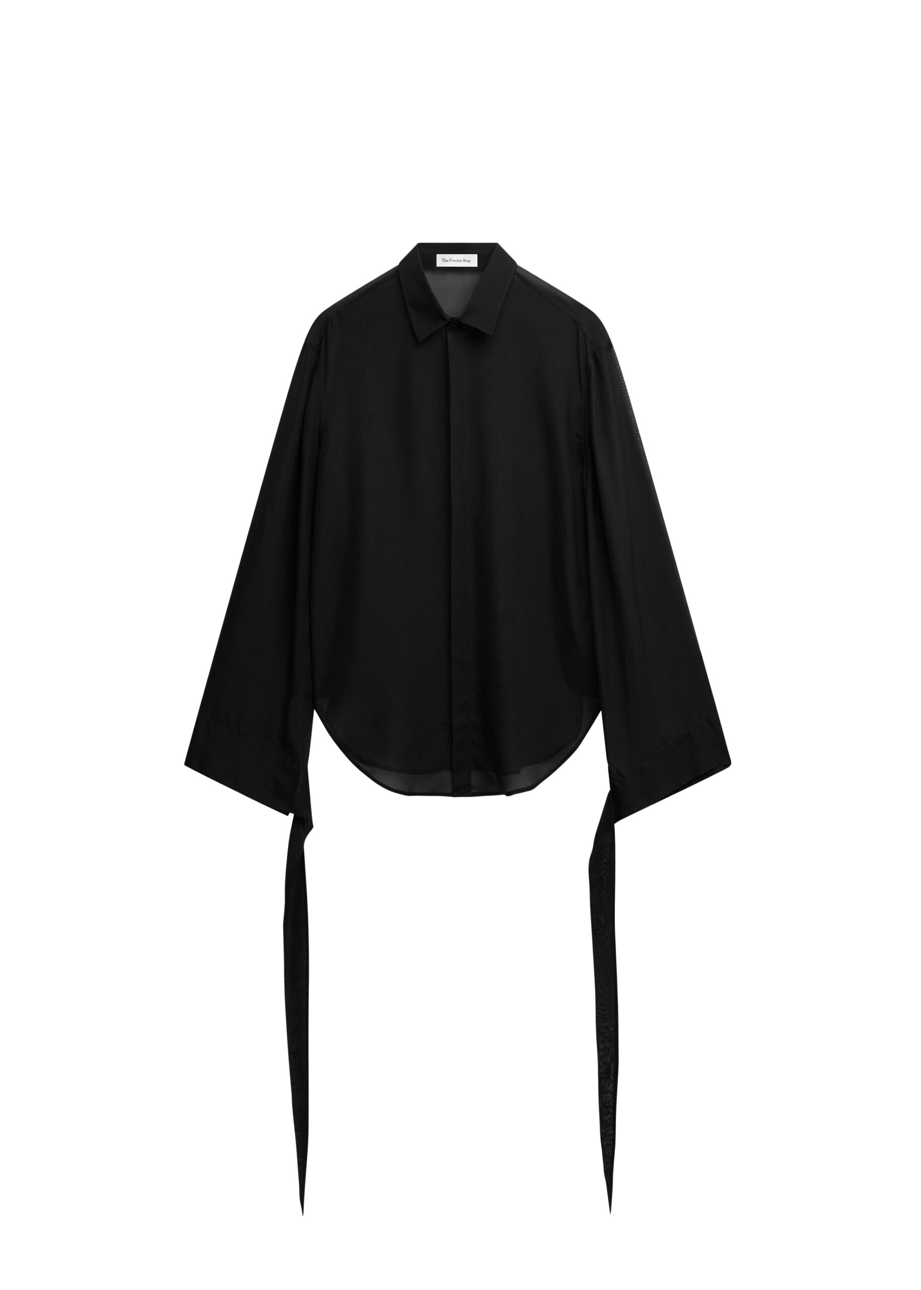 The Frankie Shop Verlin Sheer Chiffon Tie Cuff Shirt - Black - Oversized Minimalist Tops in Black - Shop at Luxury Shoes 