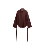 The Frankie Shop Verlin Sheer Chiffon Tie Cuff Shirt - Burgundy - Oversized Minimalist Tops in Red - Shop at Luxury Shoes 
